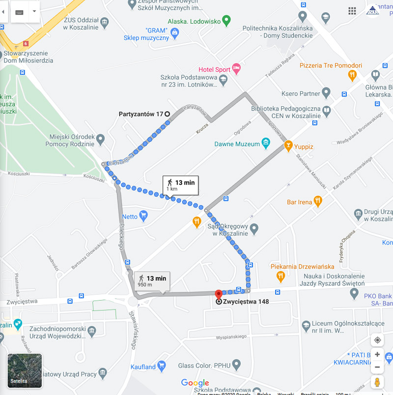 Mapa dojścia do nowej siedziby seka s.a. oddział koszalin